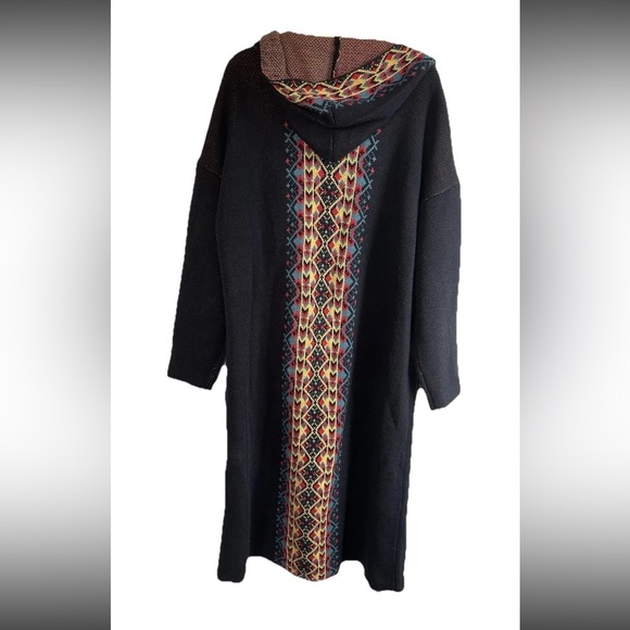 Outback Trading Company Tania Long Aztec black hooded duster cardigan L XL - Picture 2 of 13